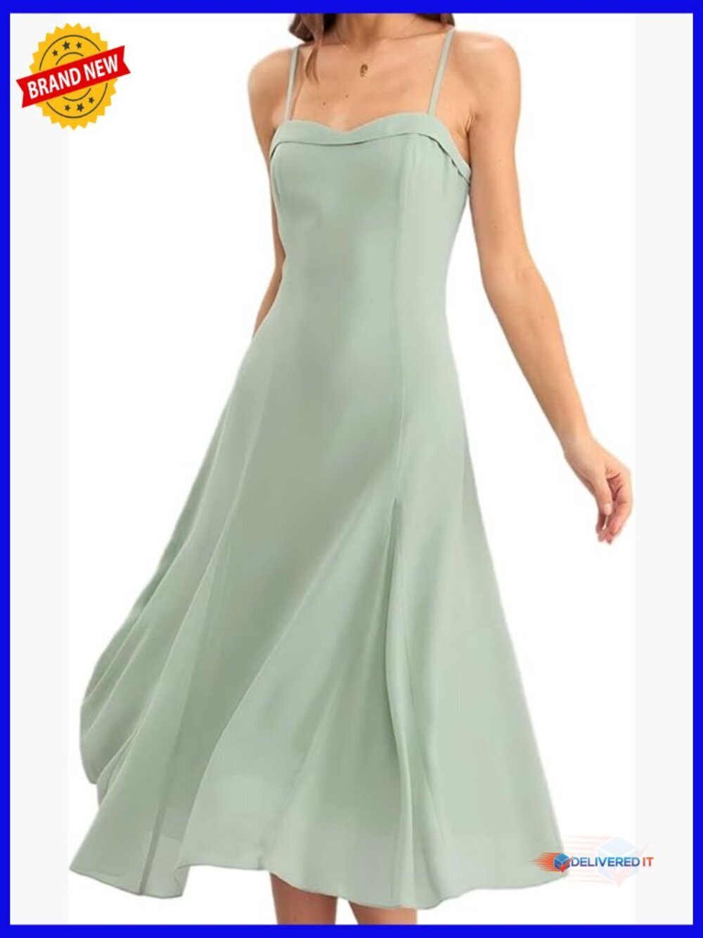 A-Line Midi Dress Sleeveless Spaghetti Strap Formal Wedding Guest Chiffon